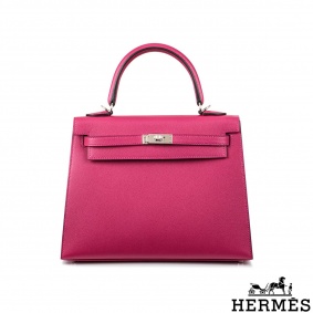 Herms Kelly II Sellier 25cm Verso Rose Pourpre/Sienna Veau Madame PHW